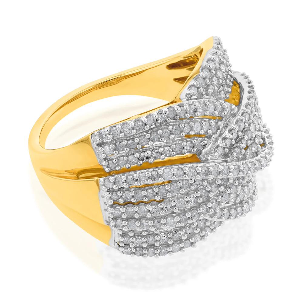 10ct Yellow Gold 1 Carat Diamond Cross Over Ring - Image 2