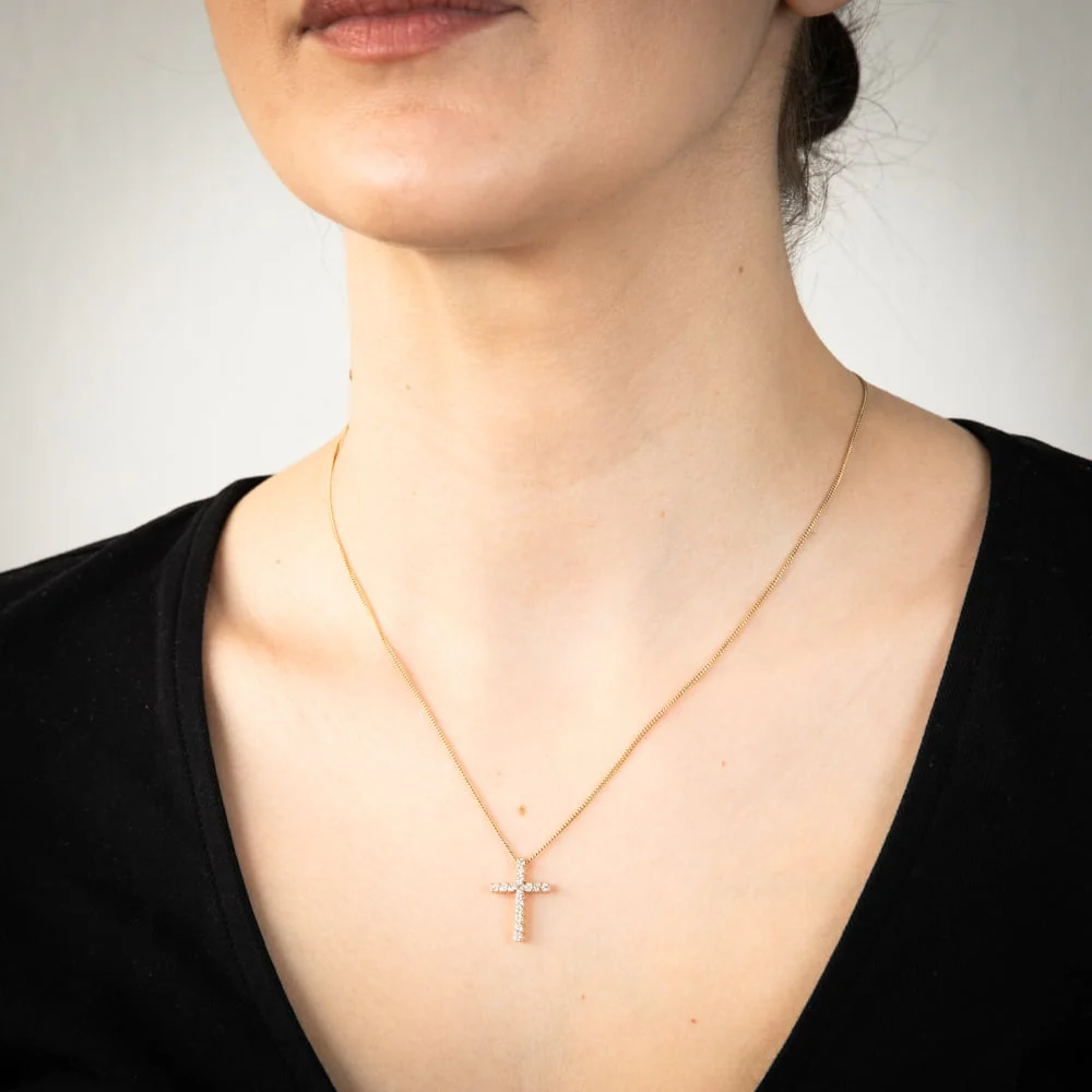 10ct Yellow Gold Diamond Cross Pendant Set with Brilliant Diamonds - Image 2