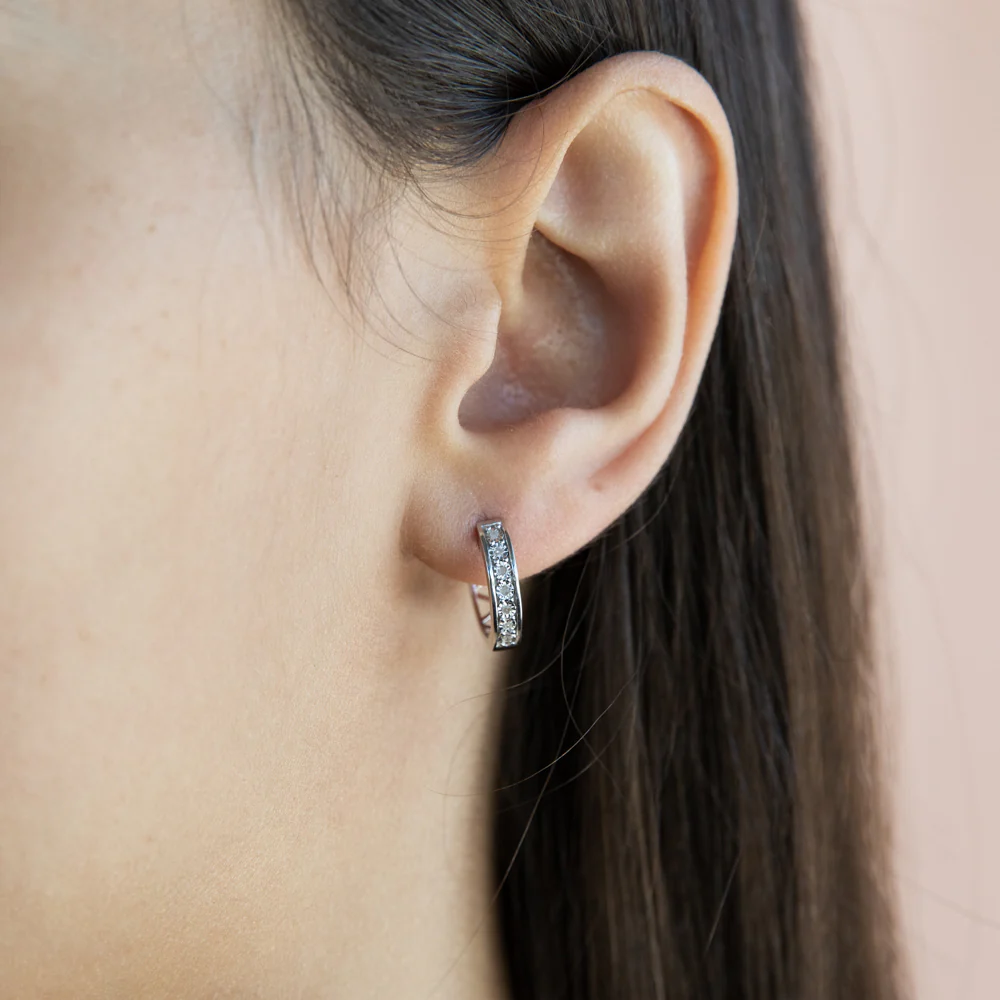 14 Diamonds Hoop Earrings in Sterling Silver - Image 2