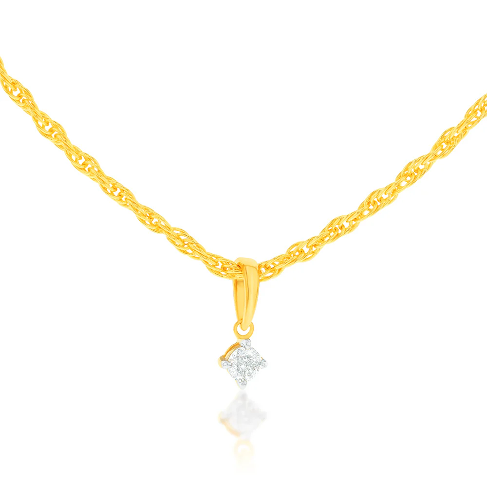 14ct Gold Plated Sterling Silver 1/10 Carat Diamond Pendant on Adjustable 60cm Chain - Image 2