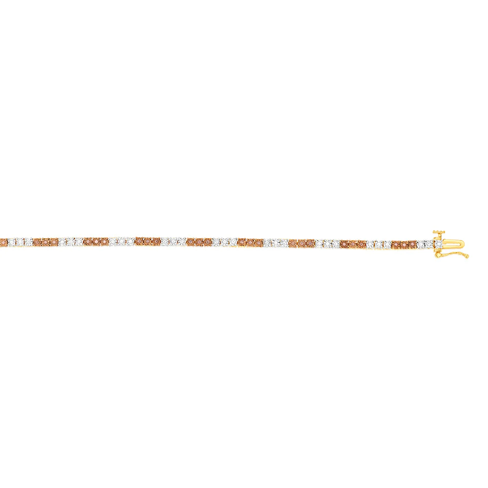 14ct Gold Plated Sterling Silver 19cm Bracelet with 1/4 Carat of White and Australian Champagne Diamonds - Image 2