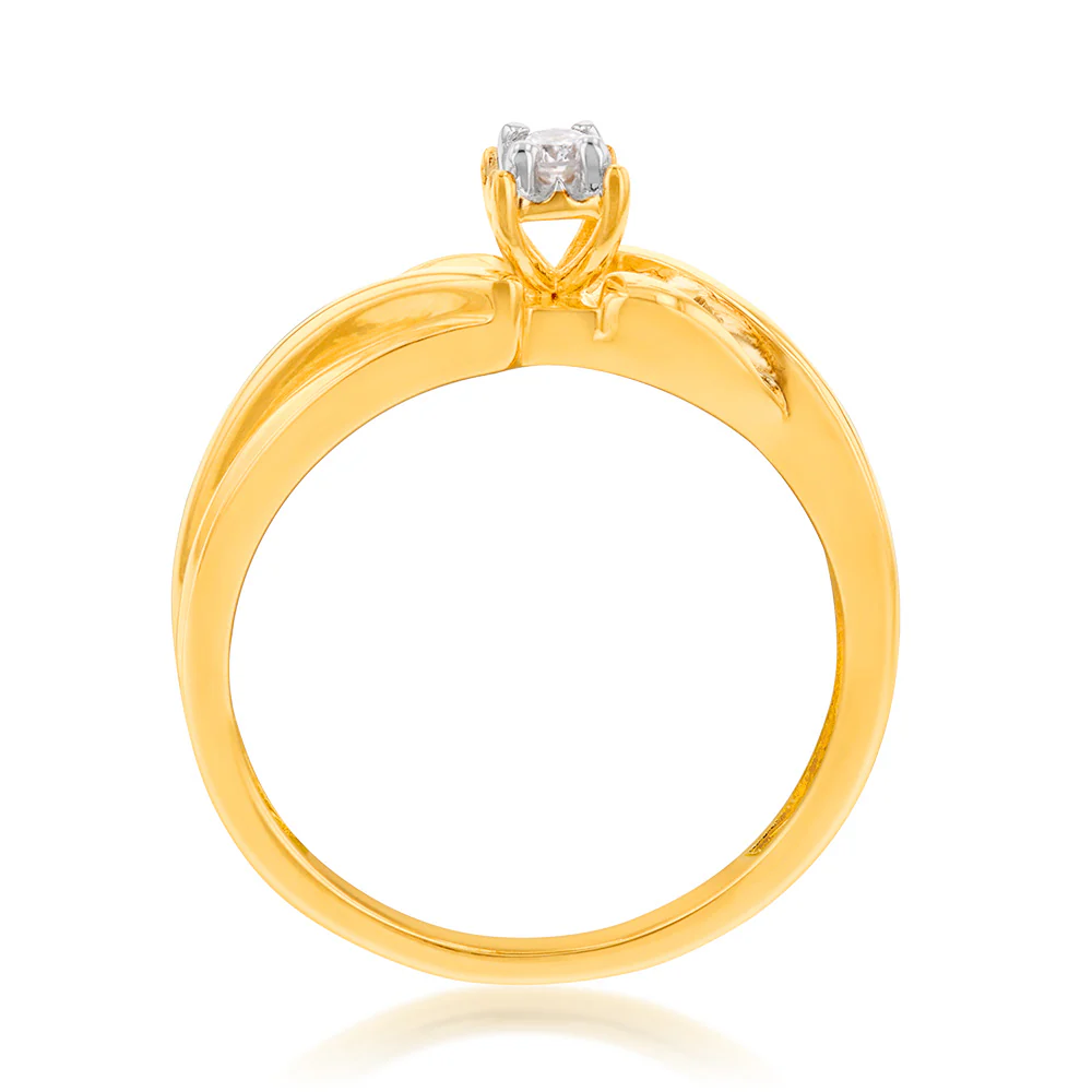 14ct Gold Plated Sterling Silver1/10 Carat Diamond Ring - Image 2