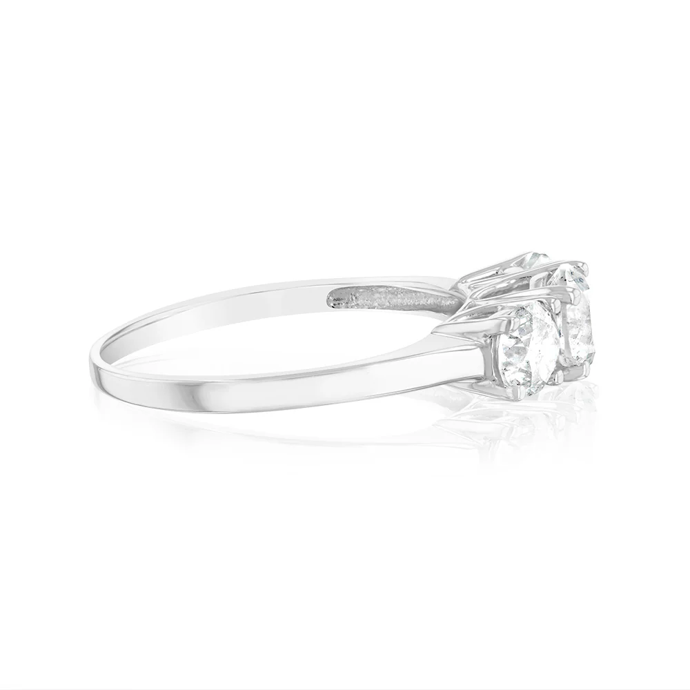 14ct White Gold 1.5 Carat Diamond Trilogy Ring with 3 Round Brilliant Cut Diamonds - Image 2