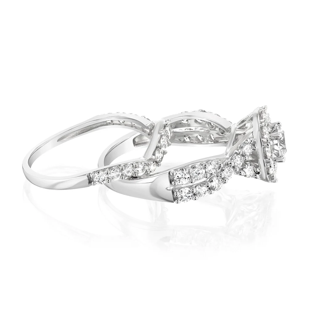 14ct White Gold 1.95 Carat Diamond Halo Bridal 2 Ring set with Brilliant Cut Diamonds - Image 2