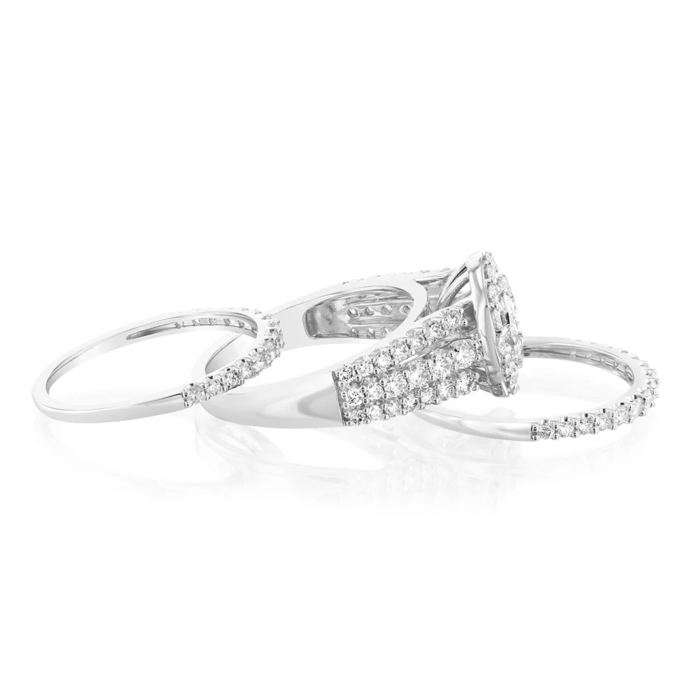 14ct White Gold 1.95 Carat Diamond Halo Bridal 3 Ring set with Brilliant Cut Diamonds - Image 2