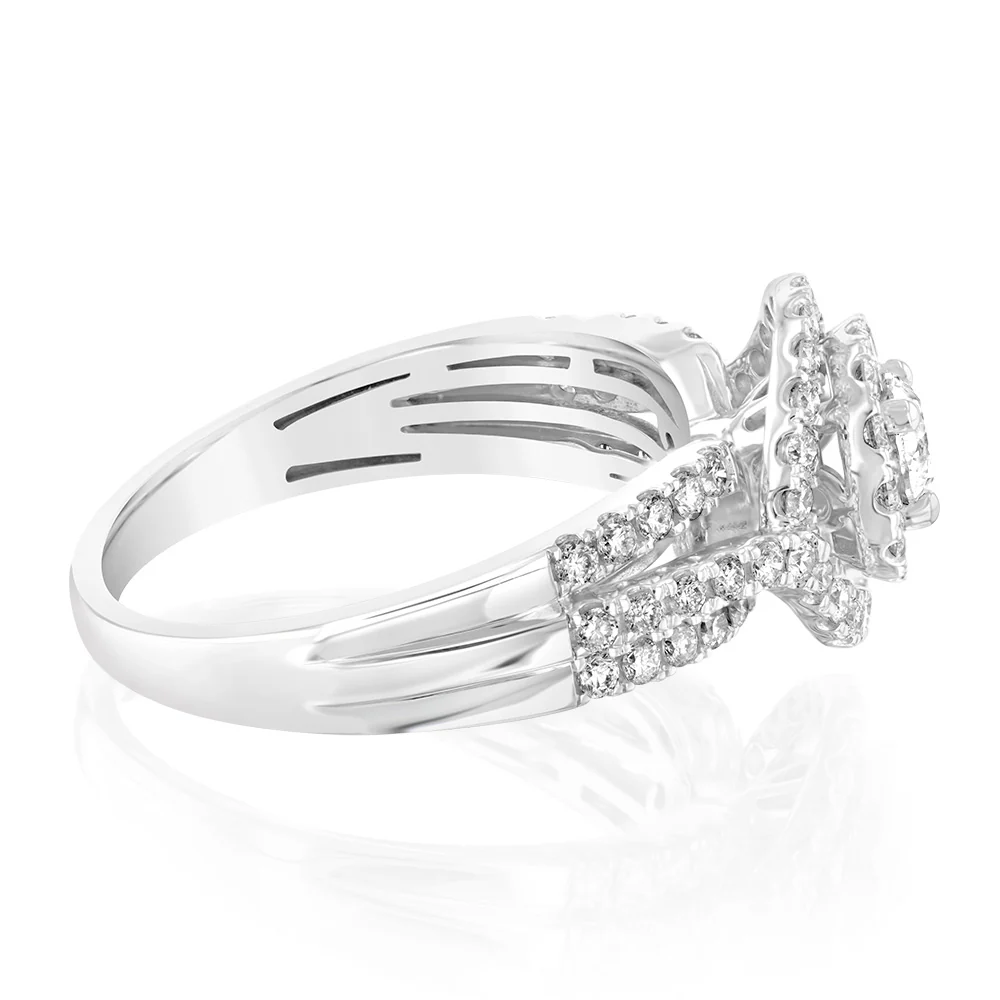 14ct White Gold 1 Carat Brilliant Cut Diamond Solitaire Ring with Double Diamond Halo - Image 2