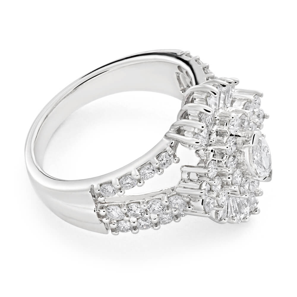 14ct White Gold Ring with 2.00 Carat of Diamonds with Marquise Centre Diamond - Image 2
