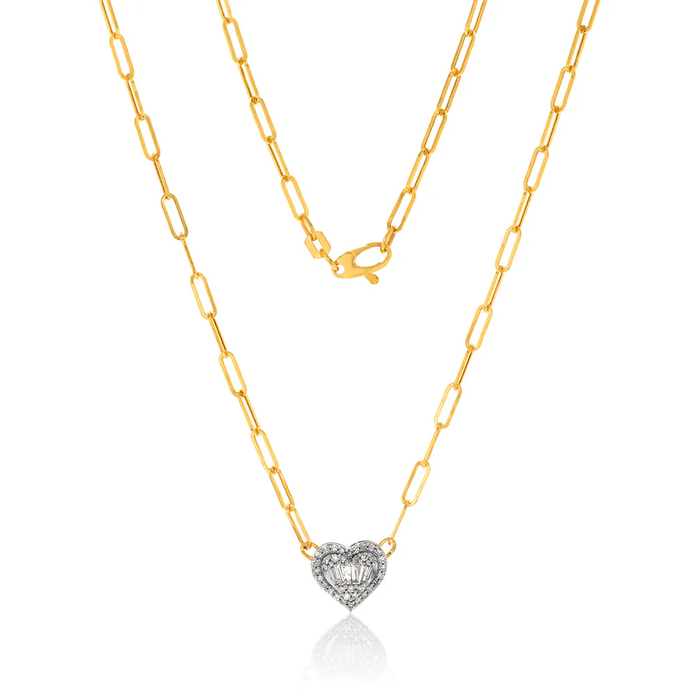 14ct Yellow and White Gold 1/2 Carat Diamond Heart Pendant On 41cm Chain - Image 2