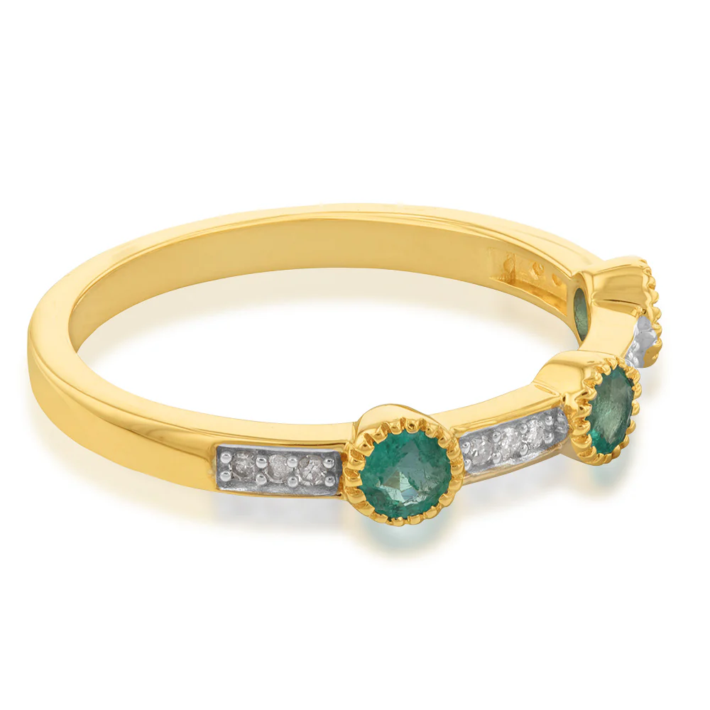 14ct Yellow Gold 0.42ct Natural Emerald and Diamond Fancy Channel Ring - Image 2