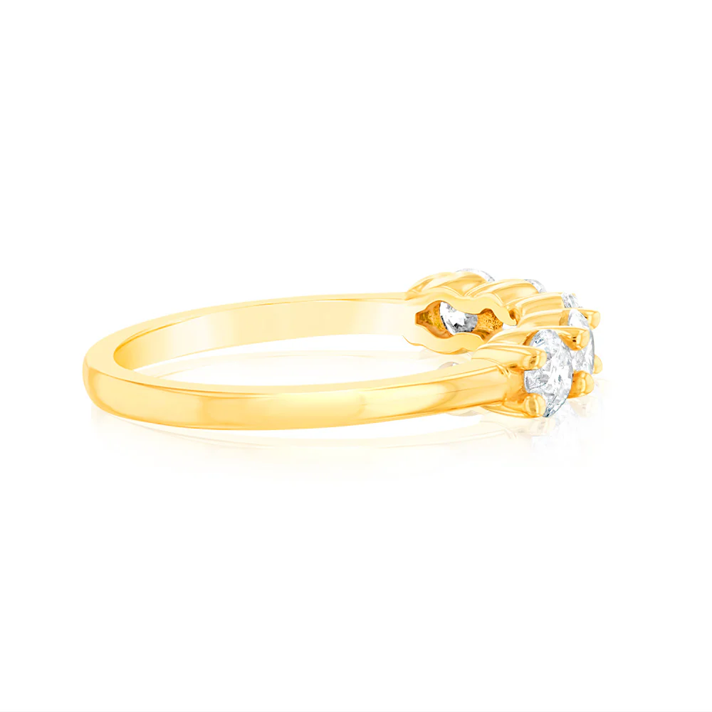 14ct Yellow Gold 0.95 Carat Diamond Eternity Ring with 5 Round Brilliant Cut Diamonds - Image 2
