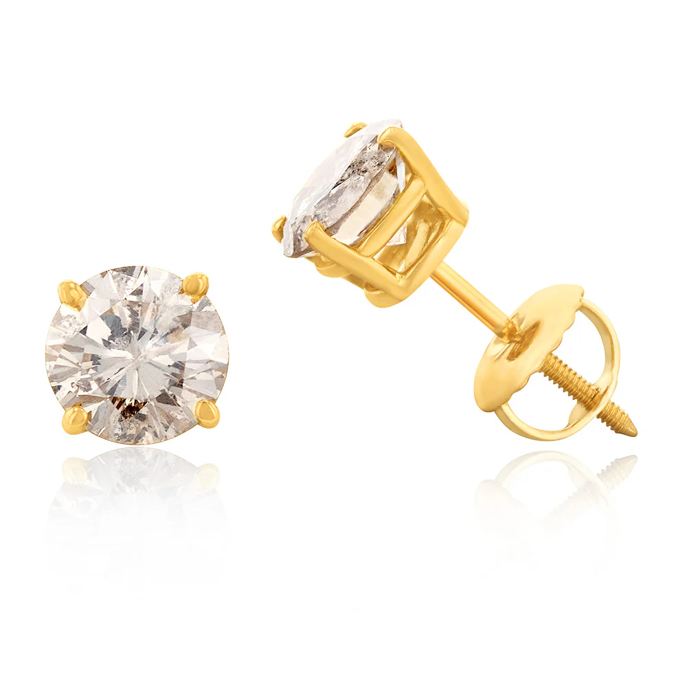 14ct Yellow Gold 1.5 Carat Champagne Diamond Earrings with Screw Back Butterflies - Image 2