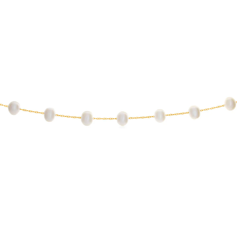 14ct Yellow Gold 6mm White Freshwater Pearl 45cm Necklace - Image 2