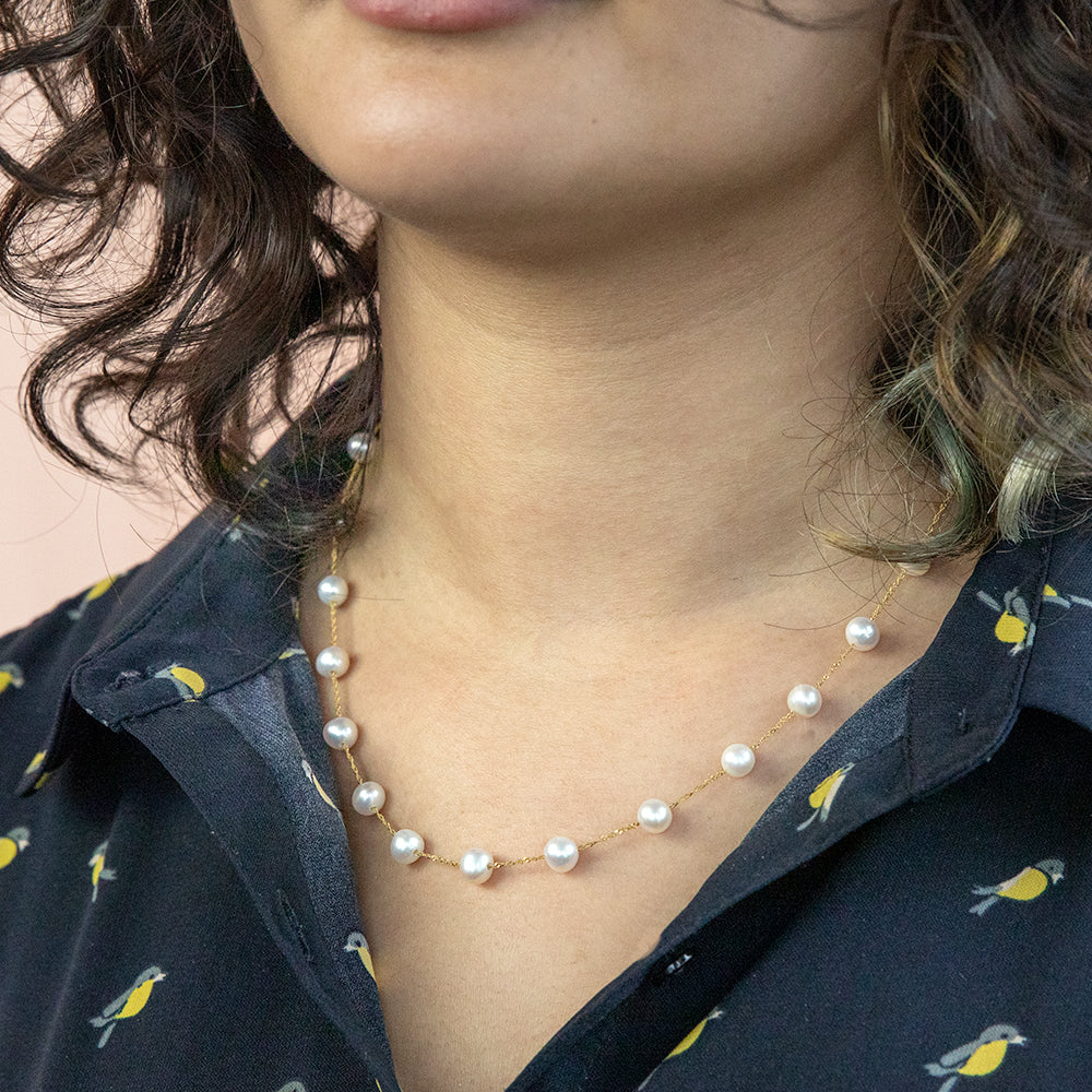 14ct Yellow Gold 6mm White Freshwater Pearl 45cm Necklace - Image 3