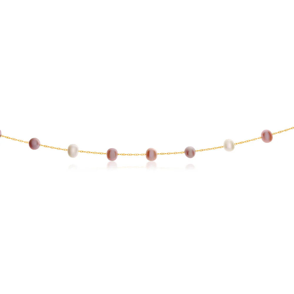 14ct Yellow Gold Mixed Colour Freshwater Pearl 45cm Necklace - Image 2