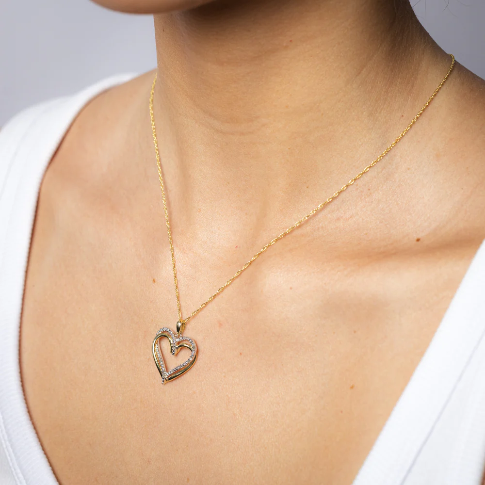 18 Diamonds Heart 2 Tone Pendant on 45cm Chain in in Gold Plated Sliver - Image 2