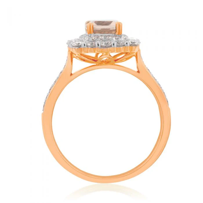 18ct Rose Gold 1.25 Carat Morganite and Diamond Double Halo Ring - Image 2