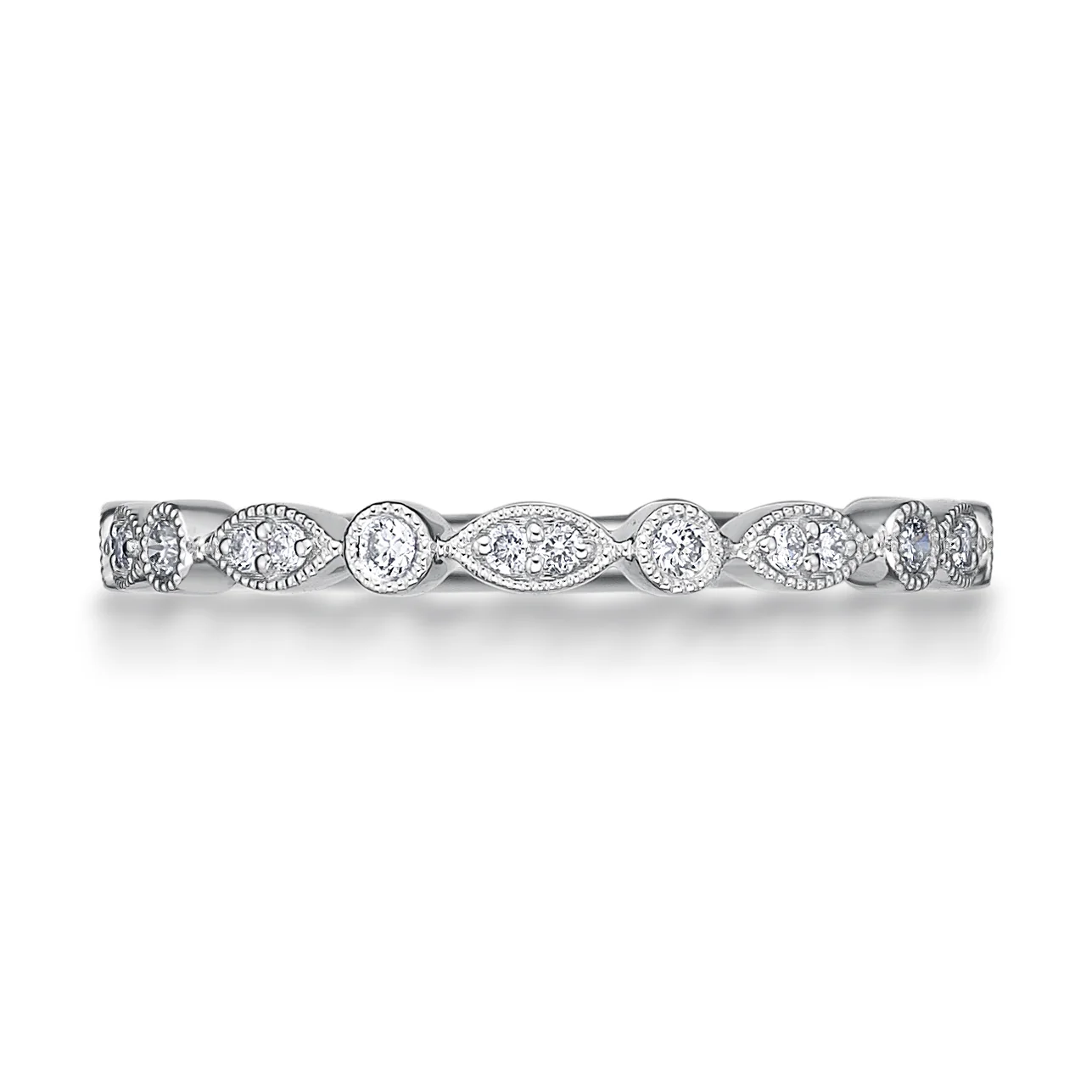 18ct White Gold 0.15 Carat Diamond Vintage Round & Illusion Marquise Stack Ring - Image 3