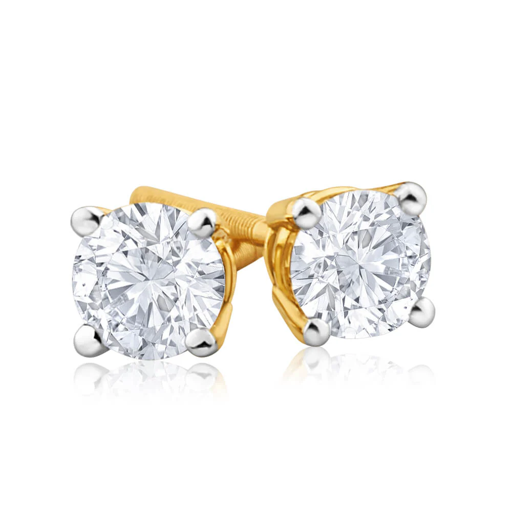 18ct Yellow Gold 0.5 Carat Diamonds Screwback Stud Earrings - Image 2