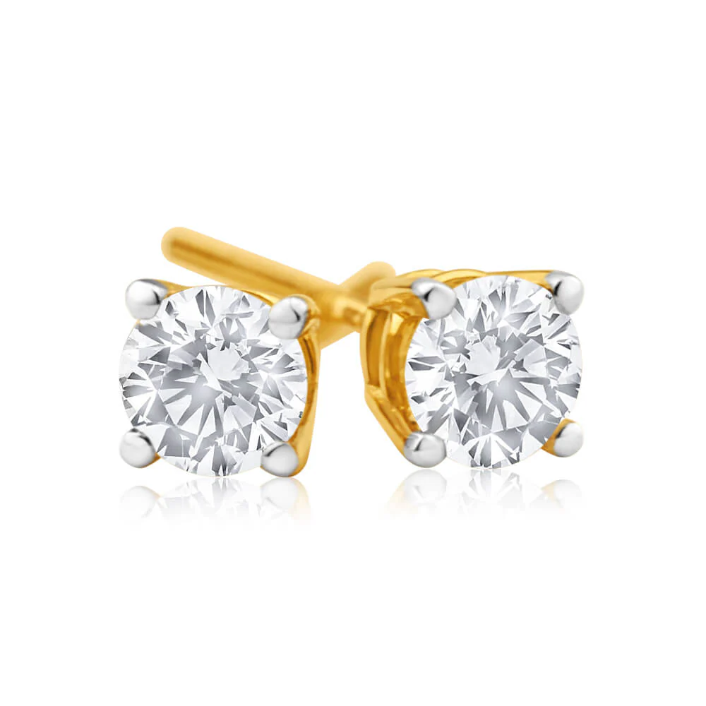 18ct Yellow Gold 1/2 Diamond Stud Earrings - Image 2