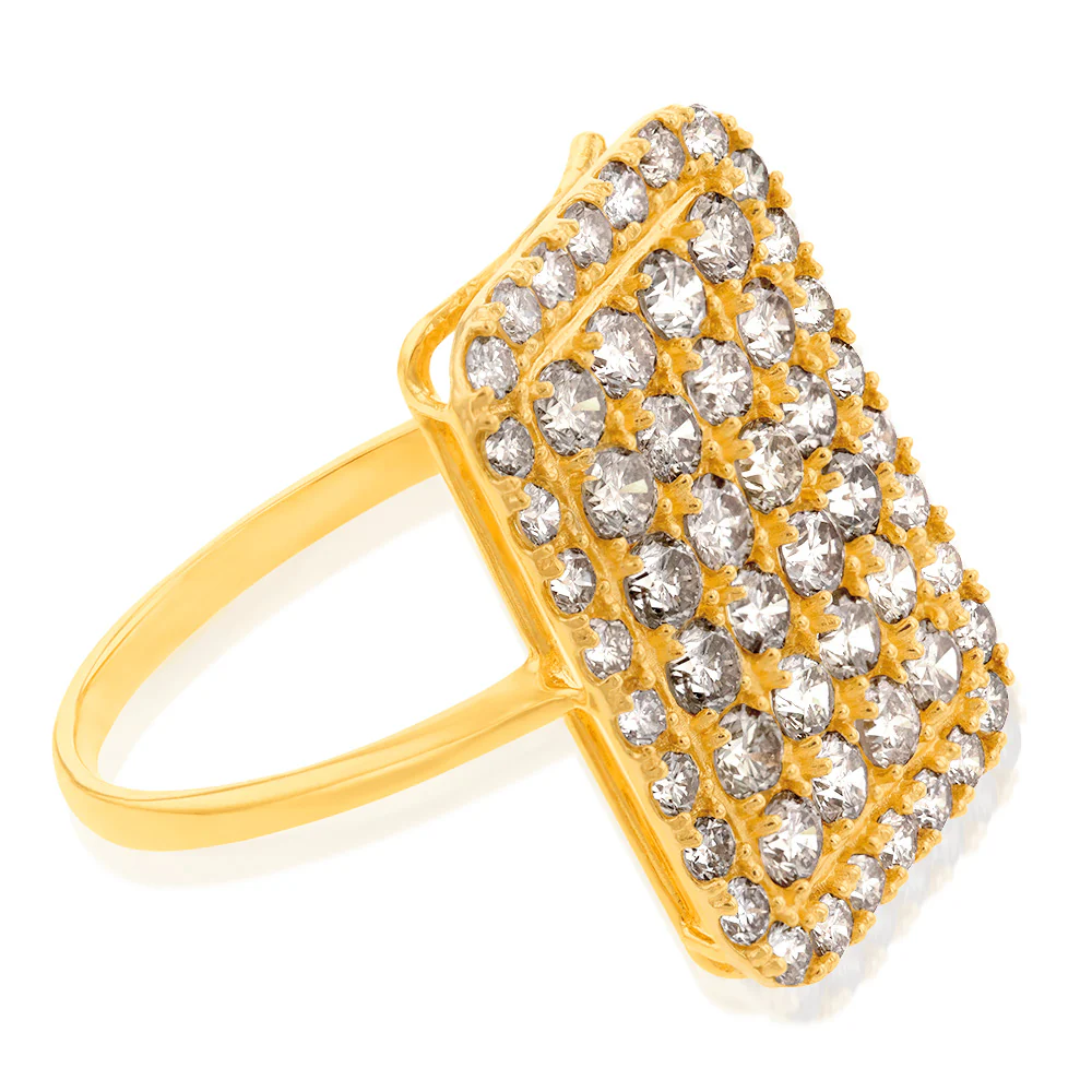 18ct Yellow Gold 2 Carat Diamond Rectangle Shape Cluster Ring - Image 2