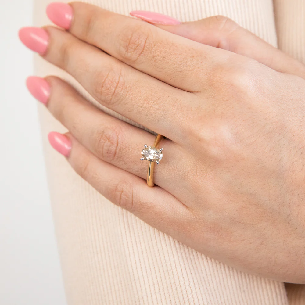 18ct Yellow Gold Diamond Ring With 1 Carat Oval Champagne Australian Diamond - Image 2