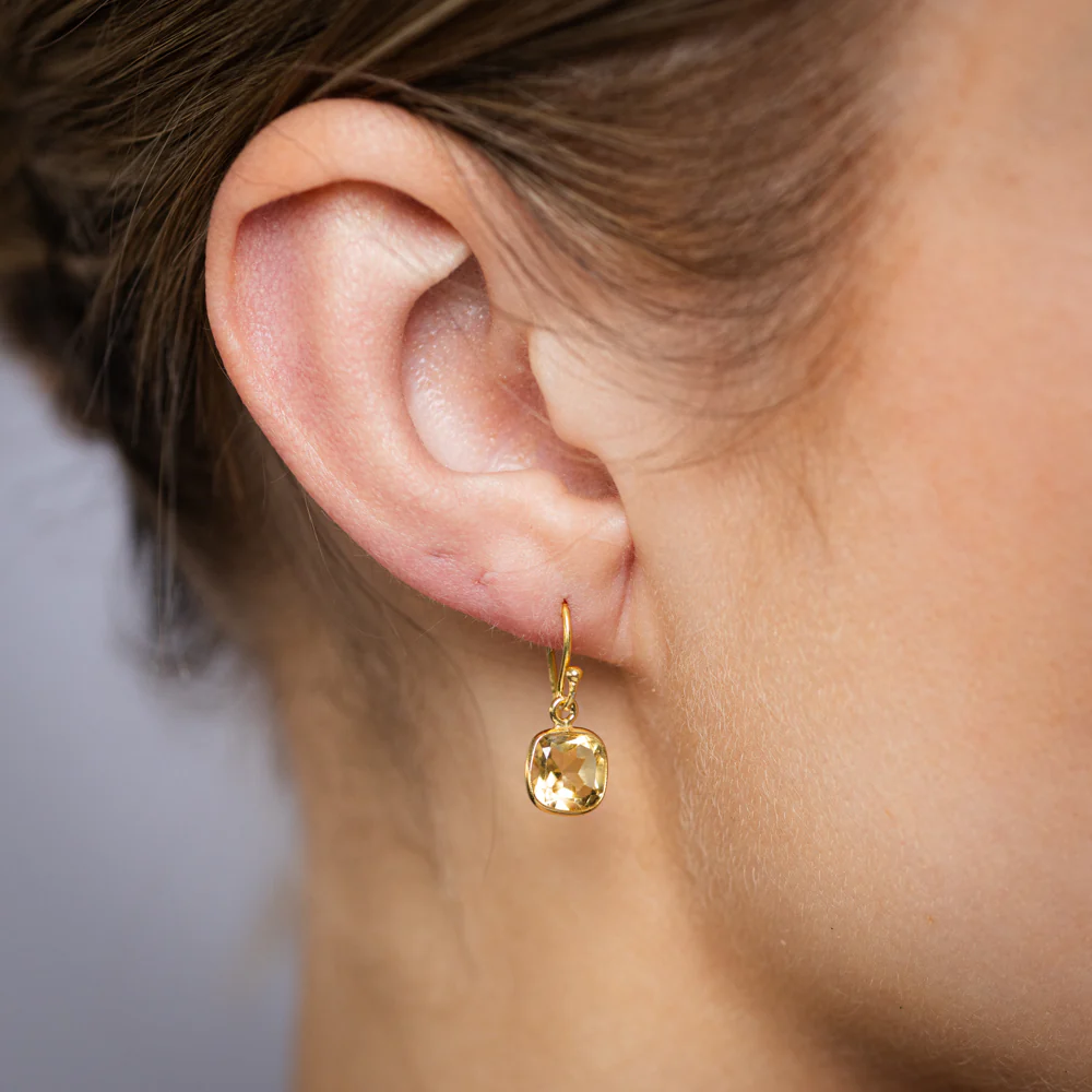 2.25 Carats Natural Citrine Drop Earrings in Gold Plated Sterling Silver - Image 2