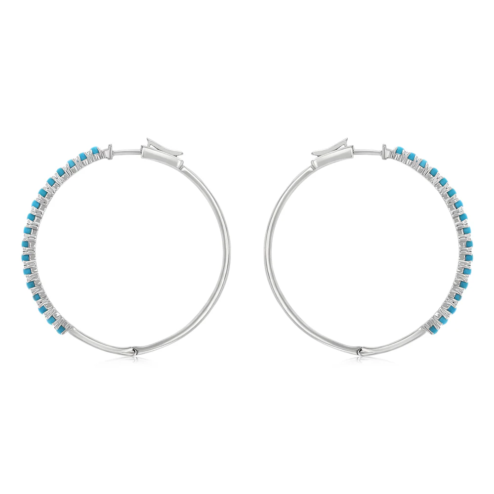 2.40 Carat Turquoise Hoop Earring in Sterling Silver - Image 2