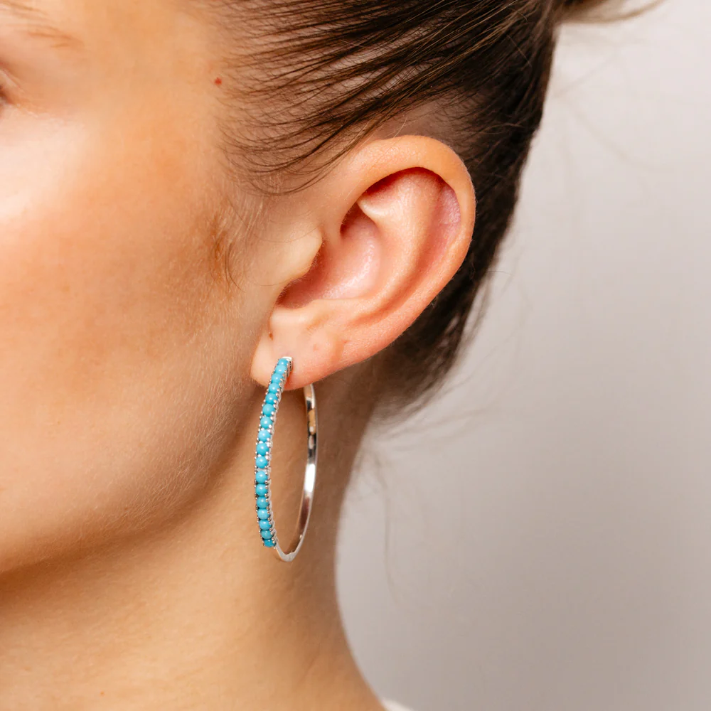 2.40 Carat Turquoise Hoop Earring in Sterling Silver - Image 3