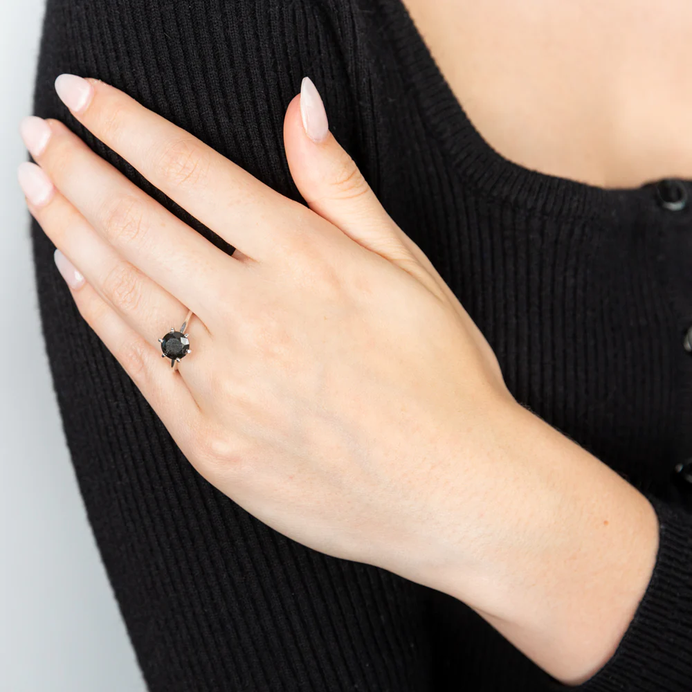 2 Carat Black Diamond Solitaire Ring in Sterling Silver - Image 2