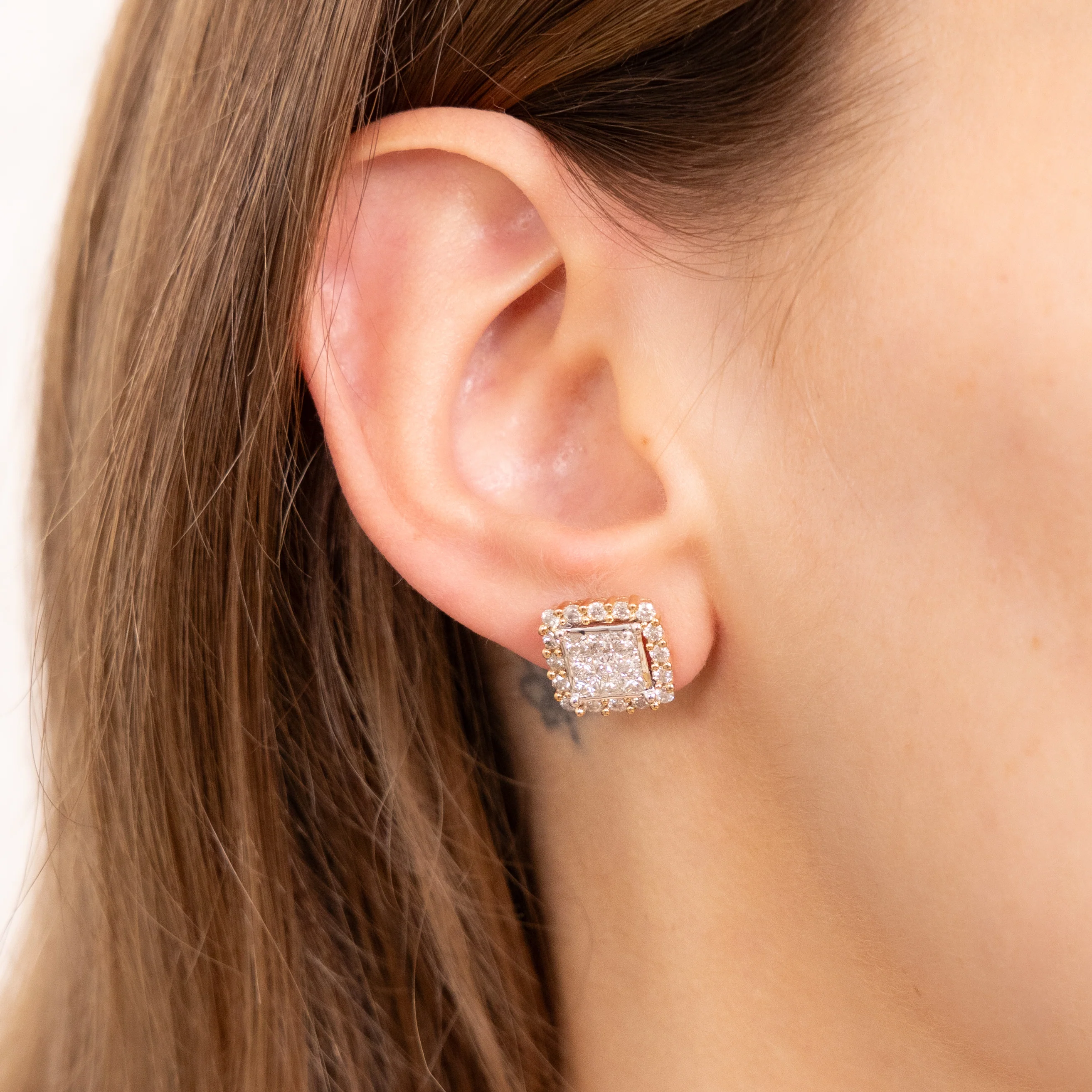 2 Carat Diamond Cluster Stud Earrings in 10ct Yellow & White Gold - Image 2