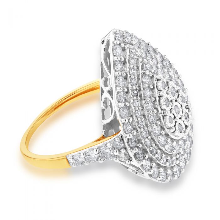 2 Carat Diamond Pear Shaped Cluster Ring Set in Sterling Silver and 9ct Yellow Gold - Image 2