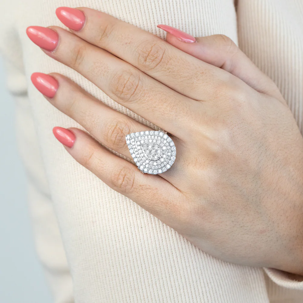 2 Carat Diamond Pear Shaped Cluster Ring Set in Sterling Silver and 9ct Yellow Gold - Image 4