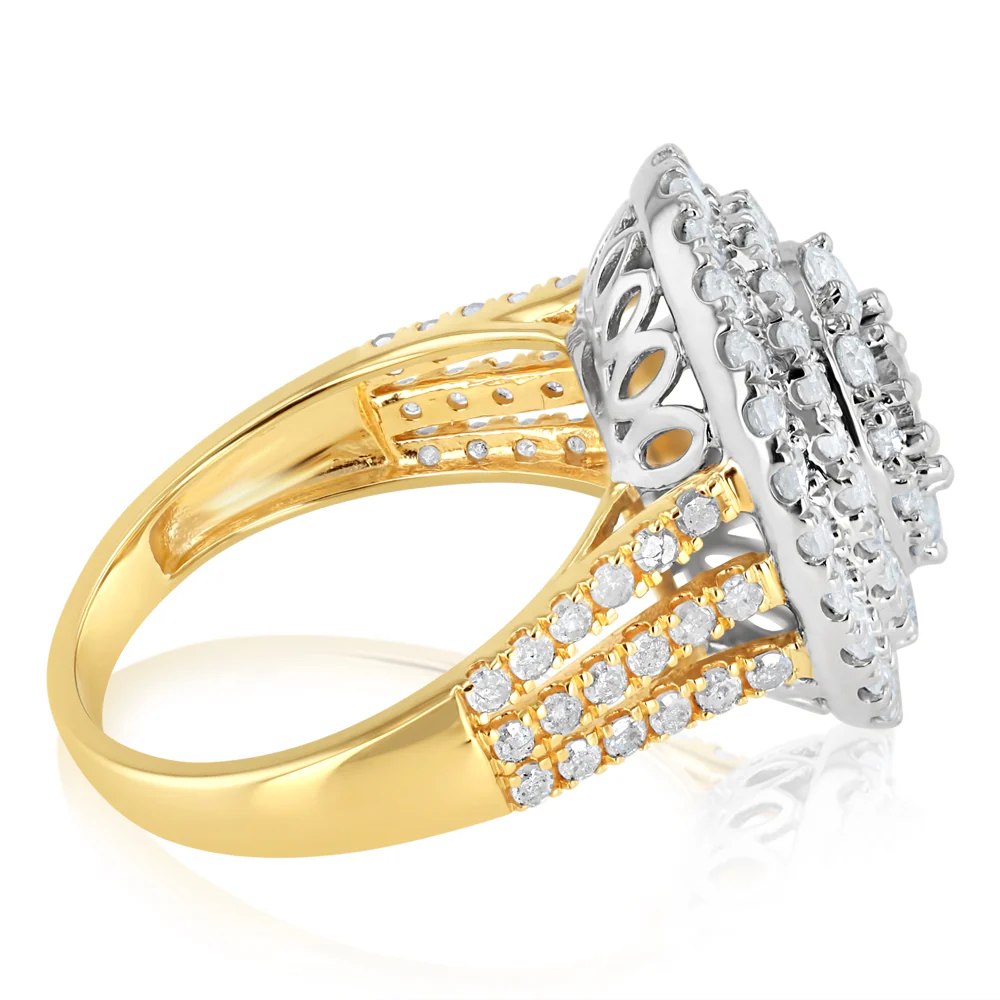 2 Carat Natural Diamond Oval Shaped Ring in 9ct Yellow Gold and Sterling Silver - Image 2