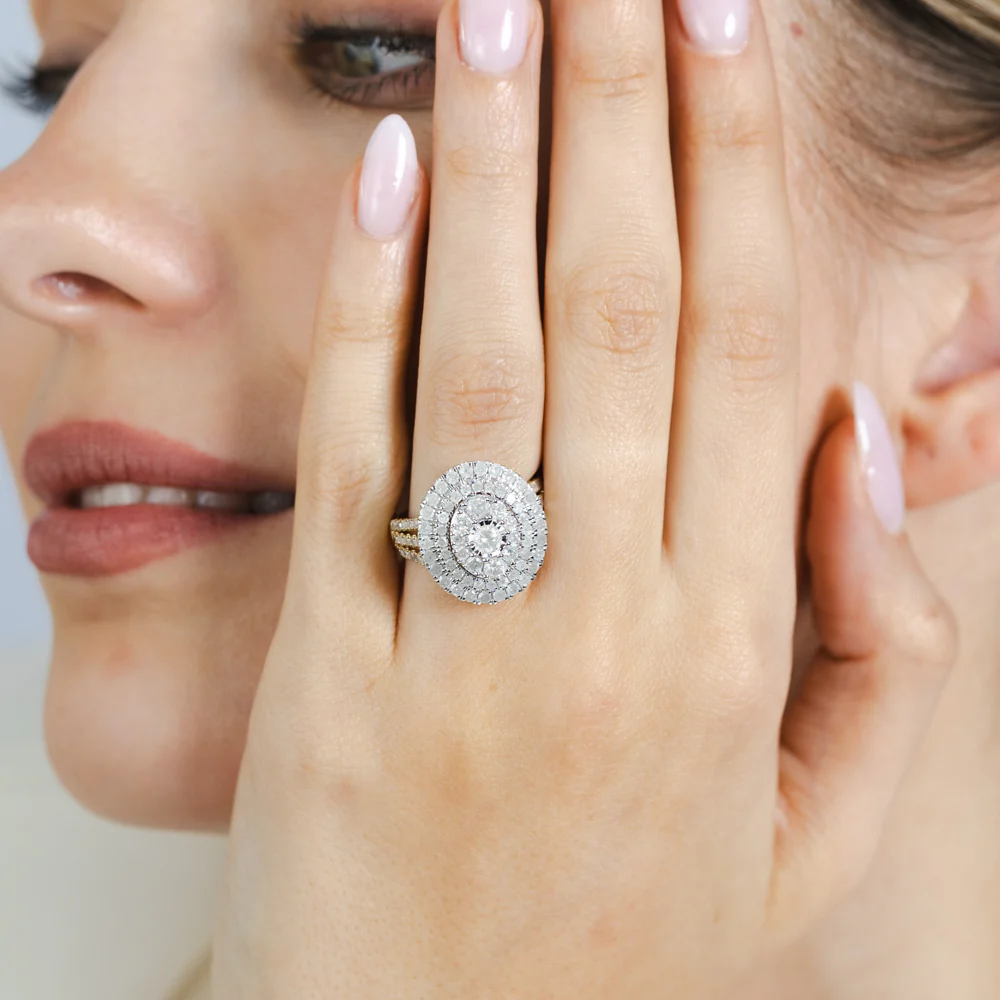 2 Carat Natural Diamond Oval Shaped Ring in 9ct Yellow Gold and Sterling Silver - Image 3