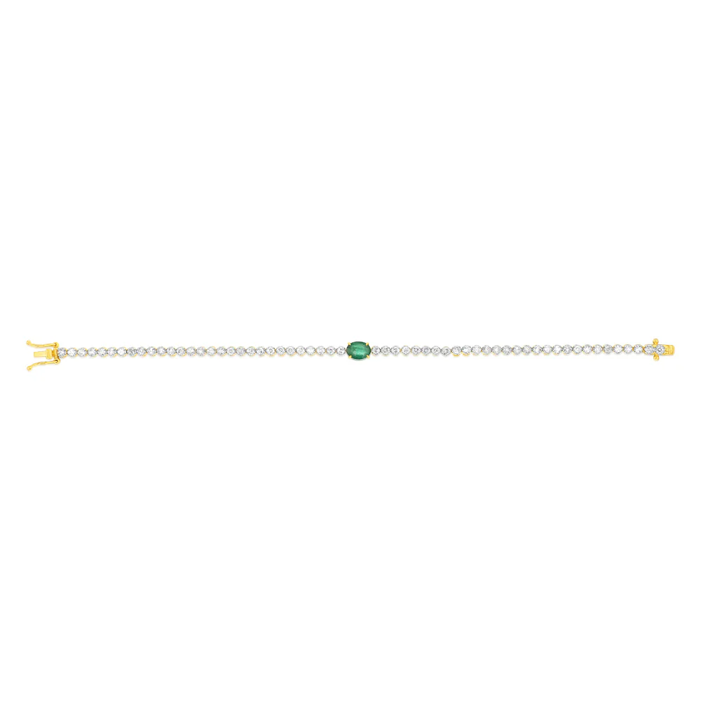 2 Carat Natural Diamonds Bracelet with .70CT Natural Emerald in 9ct Yellow Gold - Image 2