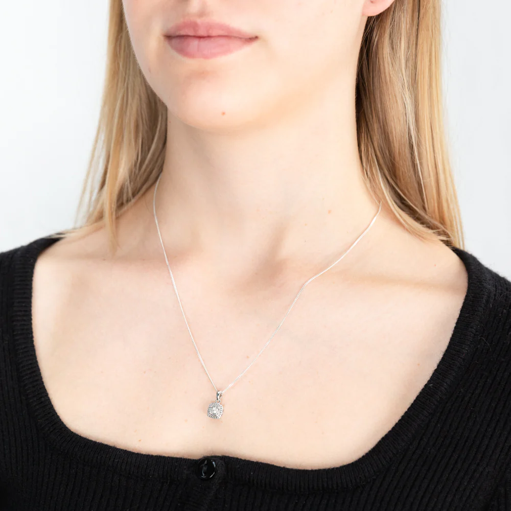 2 Points Diamond Pendant with Brilliant Cut Diamonds in Sterling Silver - Image 2