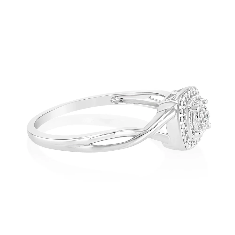 2 Points Diamond Ring with 7 Brilliant Cut Diamonds in Sterling Silver - Image 2