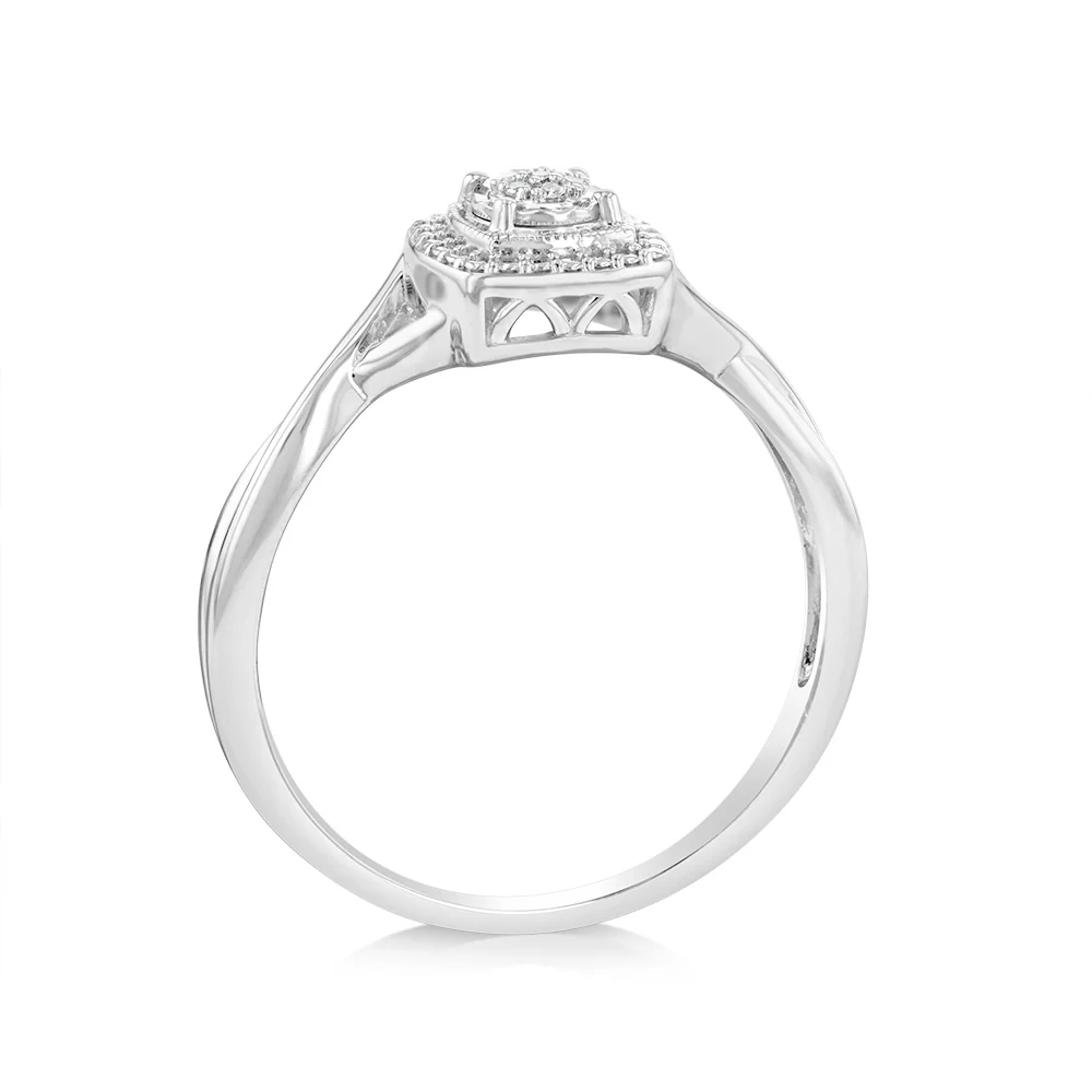 2 Points Diamond Ring with 7 Brilliant Cut Diamonds in Sterling Silver - Image 3