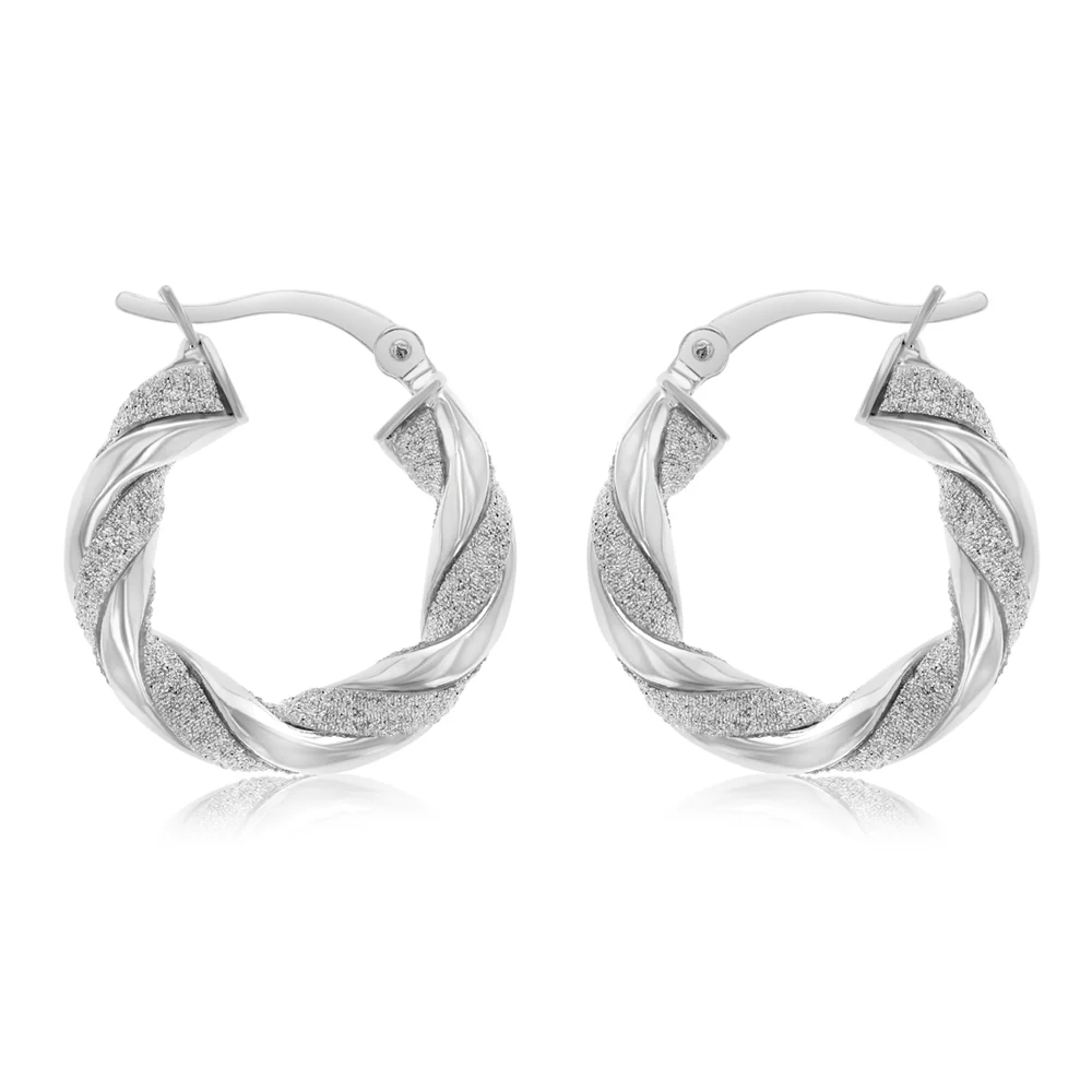 20mm Stardust Twist Hoop Earrings in Sterling Silver - Image 2