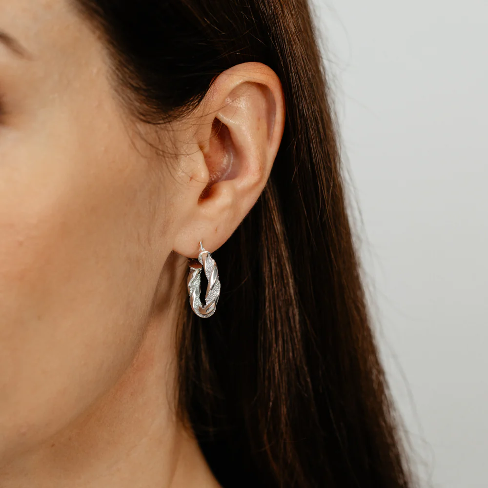 20mm Stardust Twist Hoop Earrings in Sterling Silver - Image 3