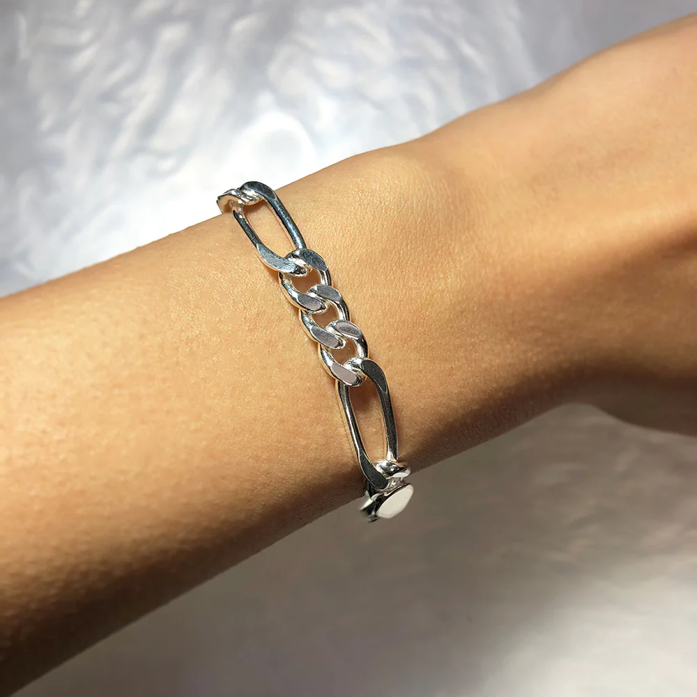 21cm Sterling Silver Figaro 200 Gauge 1:3 Bracelet - Image 3