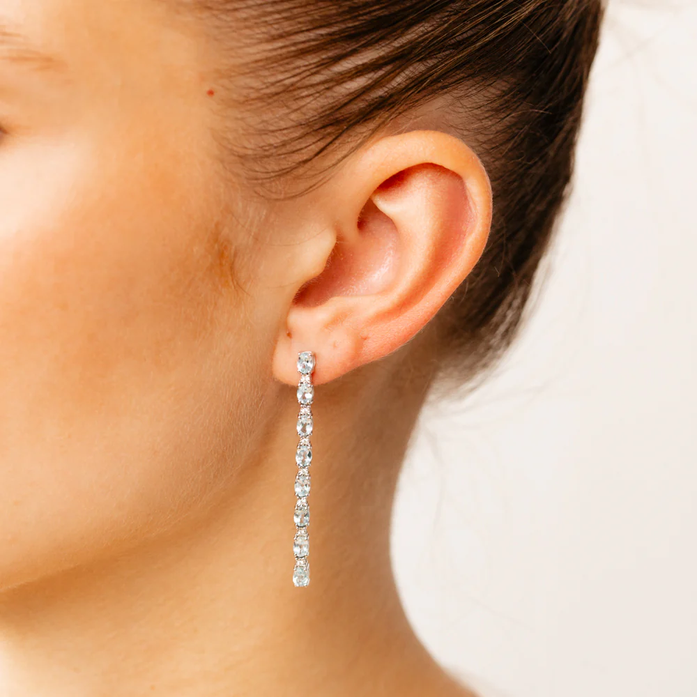 3.30 Carat Natural Sky Blue Topaz and White Cubic Zirconia Drop Earrings in Sterling Silver - Image 2