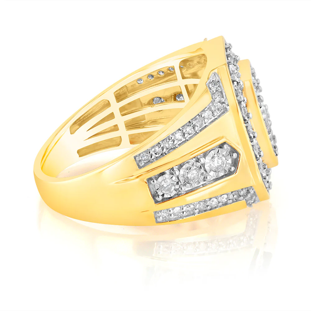3/4 Carat Diamond Men's Ring with 75 Round Diamonds in 9ct Yellow Gold - Image 2