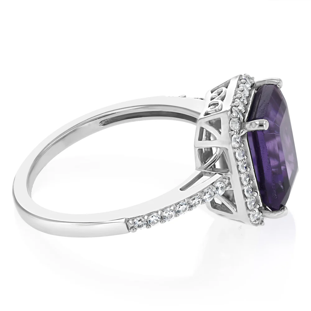 3.50 Carat Amethyst and White Cubic Zirconia Ring in Sterling Silver - Image 2