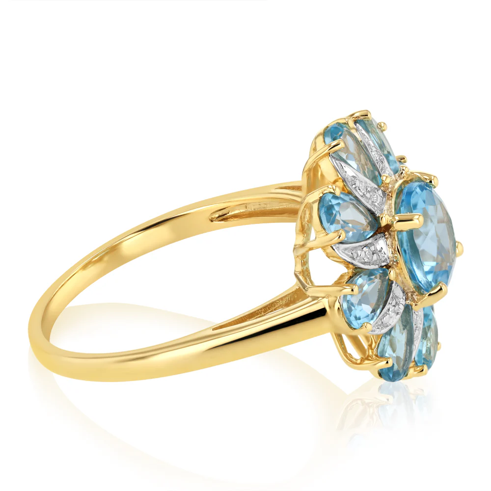 3.58 Carat Blue Topaz and Diamond Ring in 9ct Yellow Gold - Image 2
