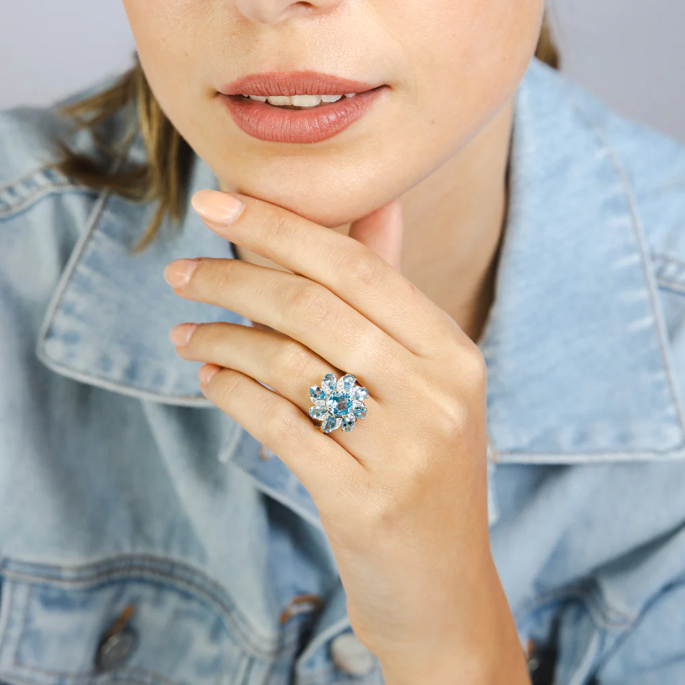3.58 Carat Blue Topaz and Diamond Ring in 9ct Yellow Gold - Image 3