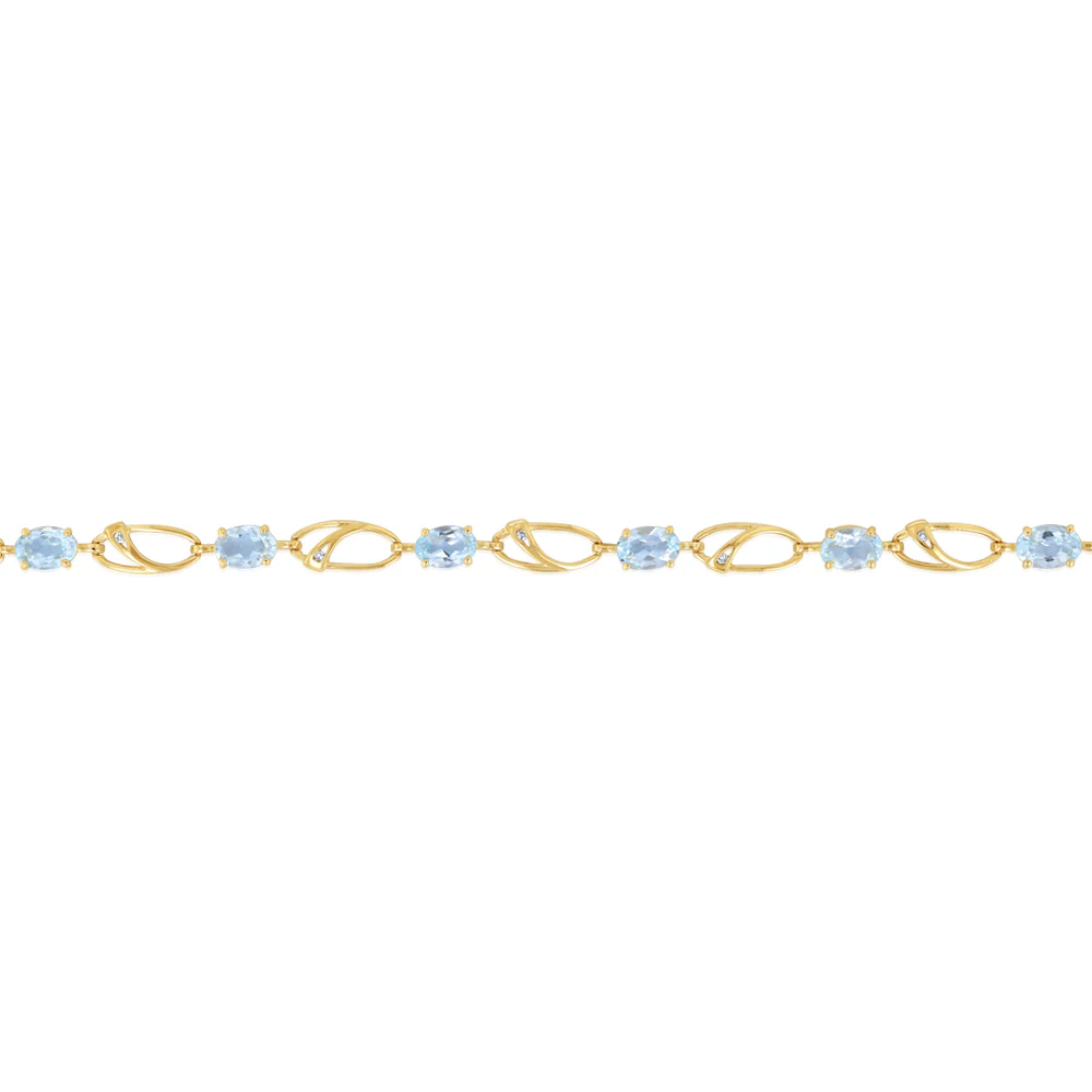 4.87 Carats Blue Topaz & Diamond Bracelet 18cm in 9ct Yellow Gold - Image 2