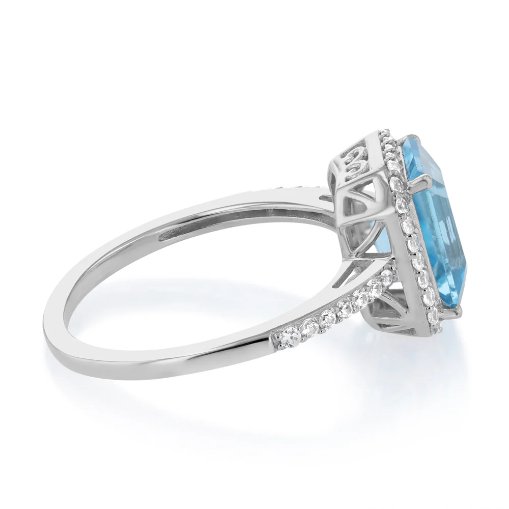 4 Carat Swiss Blue Topaz and White Zirconia Ring in Sterling Silver - Image 2