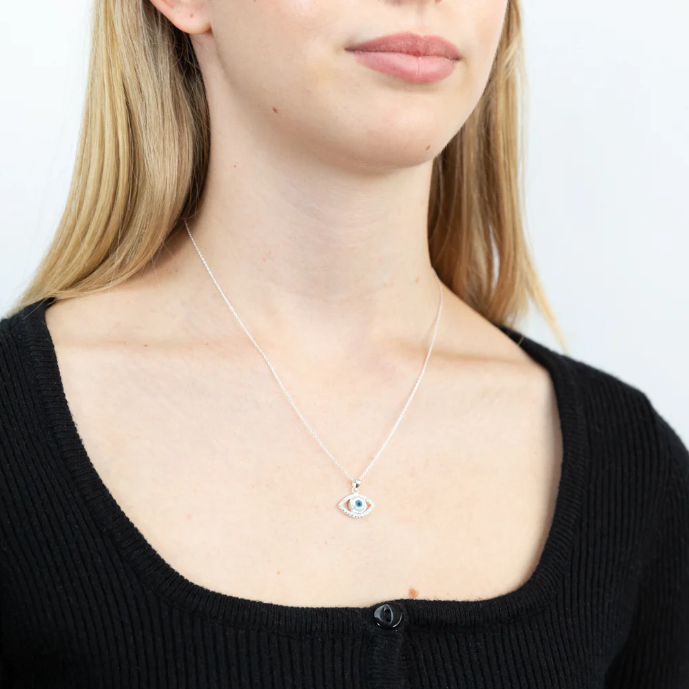45cm Sterling Silver Zirconia Evil Eye Pendant on Sterling Silver Chain - Image 2