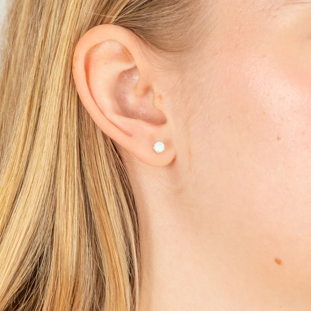 4mm Created White Opal Stud Earrings in Sterling Silver - Image 2